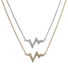 Gold Over Sterling Silver Cubic Zirconia Life Line Heartbeat Necklace