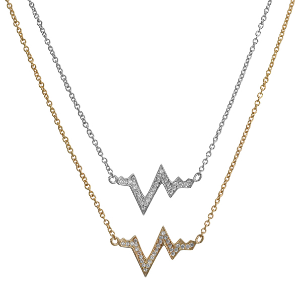 Gold Over Sterling Silver Cubic Zirconia Life Line Heartbeat Necklace