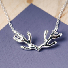 Landou Jewelry White Gold Sterling Silver High Polish Stag Antlers Necklace for Gift