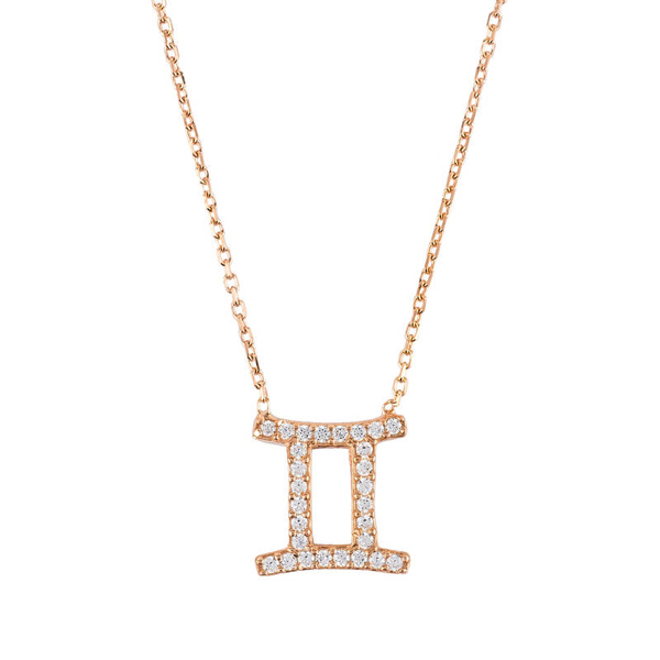 Fashion Jewelry Rose Gold Micropave CZ 12 Star Signs Zodiac Necklace