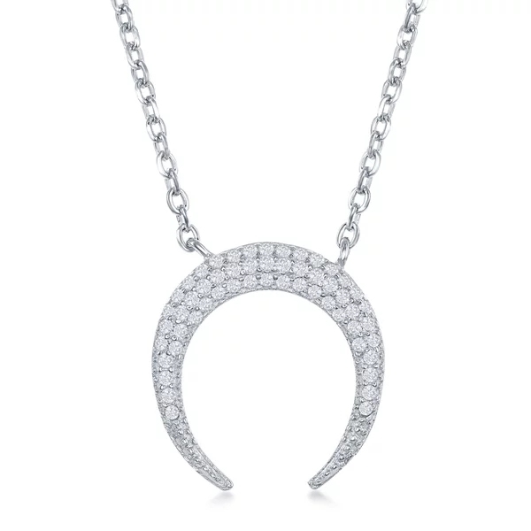 Landou Jewelry Sterling Silver Pave Set Cubic Zirconia Horn Necklace