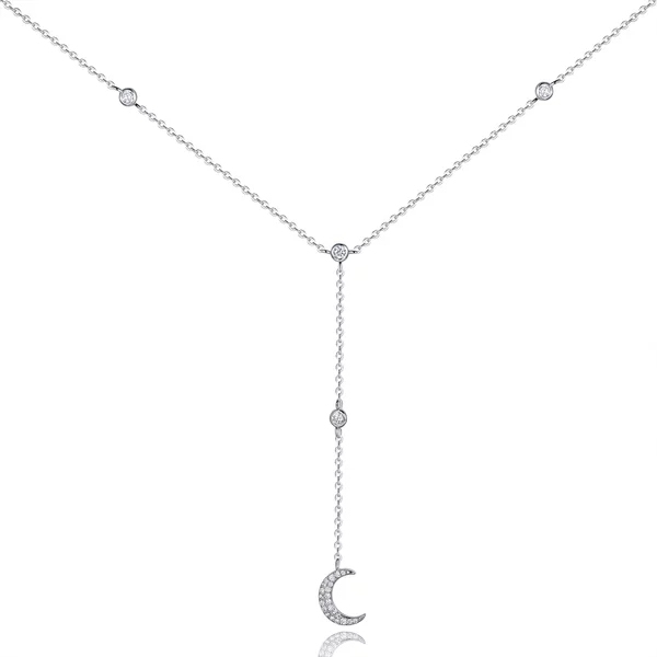 Fashion Jewelry CZ by the Yard Small Crescent Moon Lariat Necklace in Silver