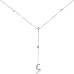 Fashion Jewelry CZ by the Yard Small Crescent Moon Lariat Necklace in Silver
