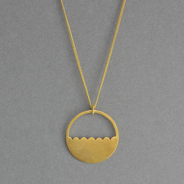 Silver Plain 14K Matt Gold Finished Scalloped Semi Circle Necklace