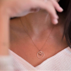Sterling Silver Tiny Disc and Circle Pendant Necklace Gift for Her
