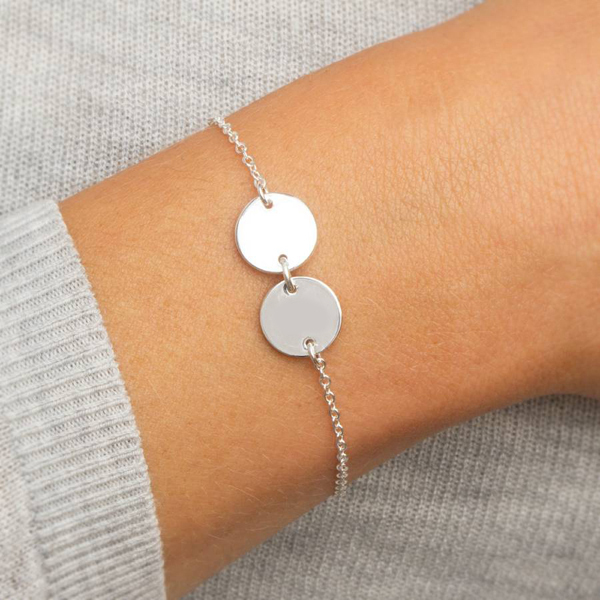 Sterling Silver Rose Gold High Polish Double Tiny Disc Bracelet
