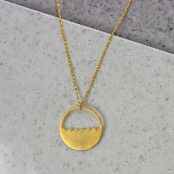 Silver Plain 14K Matt Gold Finished Scalloped Semi Circle Necklace