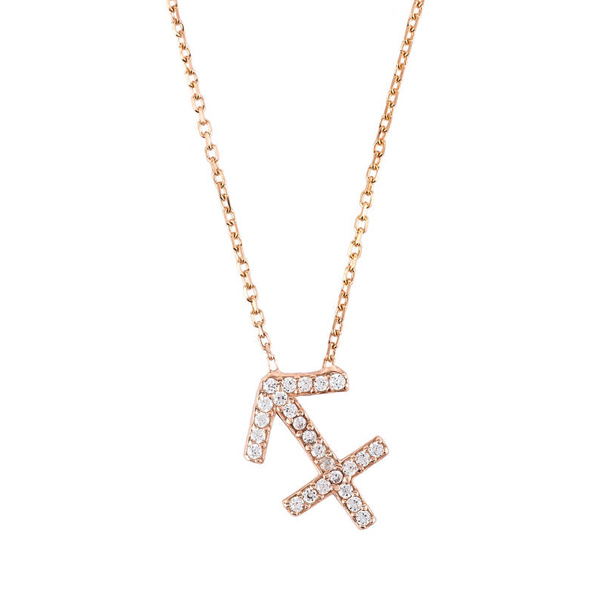 Fashion Jewelry Rose Gold Micropave CZ 12 Star Signs Zodiac Necklace