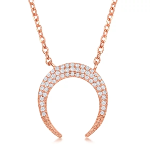 Landou Jewelry Sterling Silver Pave Set Cubic Zirconia Horn Necklace