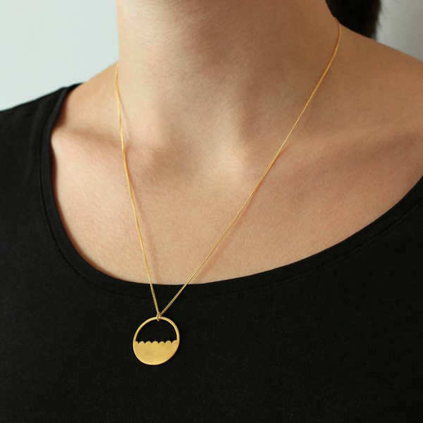 Silver Plain 14K Matt Gold Finished Scalloped Semi Circle Necklace