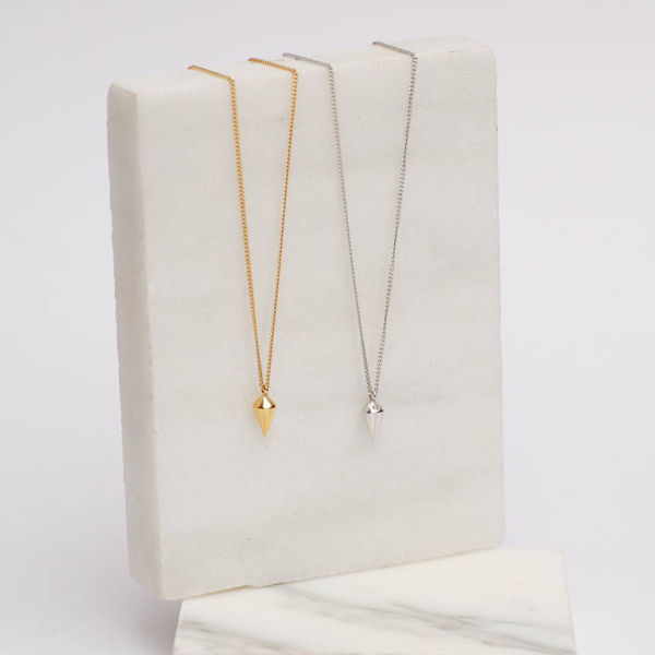 18K Gold Finished Sterling Silver Petite Spike Necklae for Young Girls