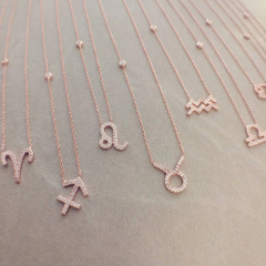 Fashion Jewelry Rose Gold Micropave CZ 12 Star Signs Zodiac Necklace