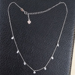 Sterling Silver Dainty Dangling Cubic Zirconia by the Yard Choker Necklace