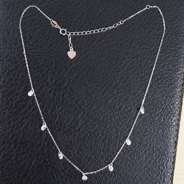 Sterling Silver Dainty Dangling Cubic Zirconia by the Yard Choker Necklace