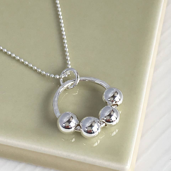 Handmade Silver Hollow Circle with Silver Beads Pendant Necklace for Birthday