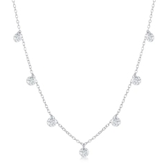 Sterling Silver Dainty Dangling Cubic Zirconia by the Yard Choker Necklace