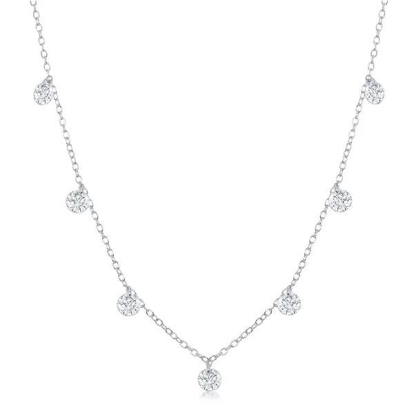 Sterling Silver Dainty Dangling Cubic Zirconia by the Yard Choker Necklace