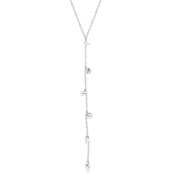 Landou Jewelry Sterling Silver Rose Gold Plated Cubic Zirconia Lariat Necklace