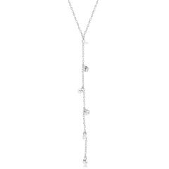 Landou Jewelry Sterling Silver Rose Gold Plated Cubic Zirconia Lariat Necklace
