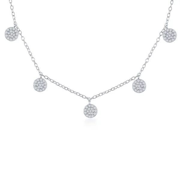 Sterling Silver Pave Mini Cubic Zirconia Discs by the Yard Choker Necklace