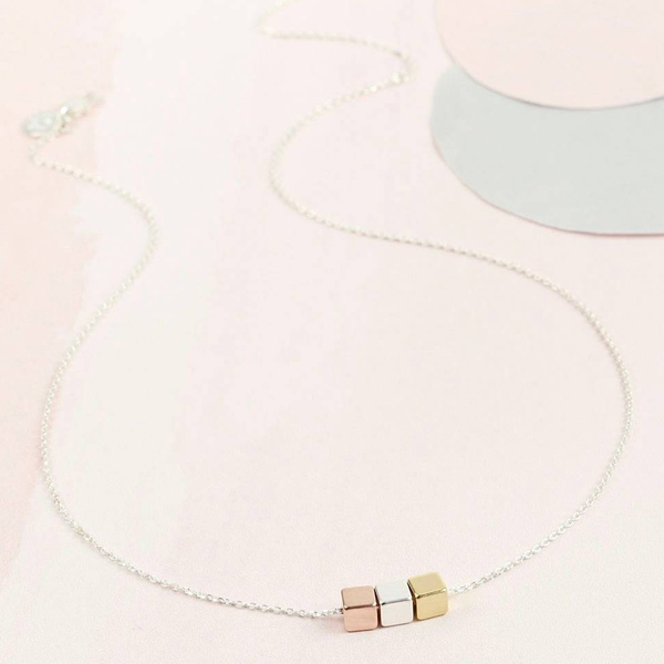 New Design Triple Mixed Plated Triple Silver Triple Cube Silver Necklace
