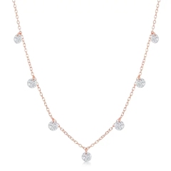 Sterling Silver Dainty Dangling Cubic Zirconia by the Yard Choker Necklace