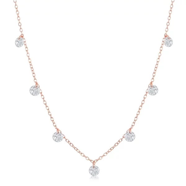 Sterling Silver Dainty Dangling Cubic Zirconia by the Yard Choker Necklace