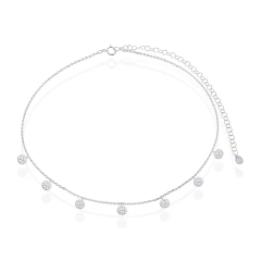 Sterling Silver Pave Mini Cubic Zirconia Discs by the Yard Choker Necklace