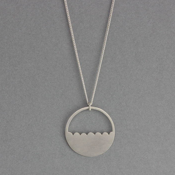 Silver Plain 14K Matt Gold Finished Scalloped Semi Circle Necklace