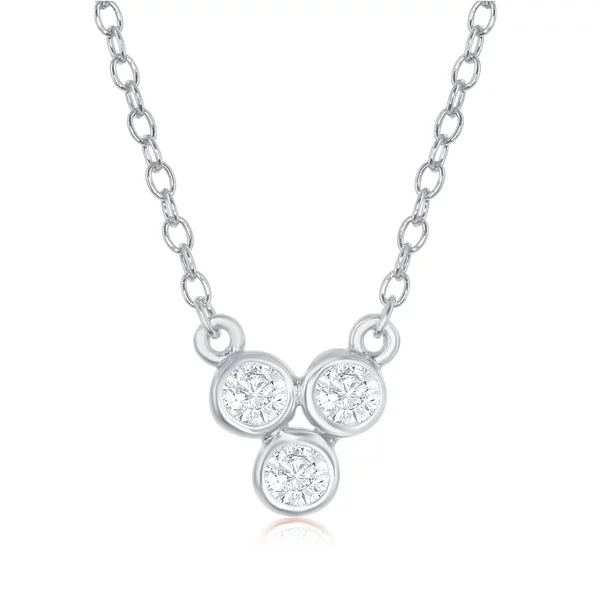 Sterling Silver Three Small Bezel Cubic Zirconia Dainty Necklace