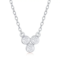 Sterling Silver Three Small Bezel Cubic Zirconia Dainty Necklace
