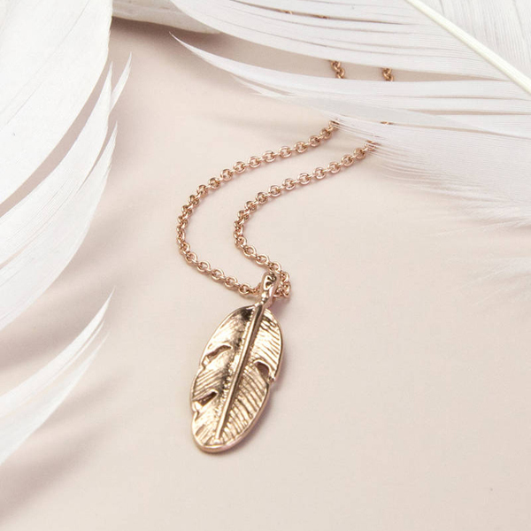 Landou Jewelry High Polish Sterling Silver Rose Gold Plated Feather Necklace