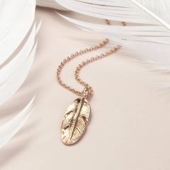 Landou Jewelry High Polish Sterling Silver Rose Gold Plated Feather Necklace