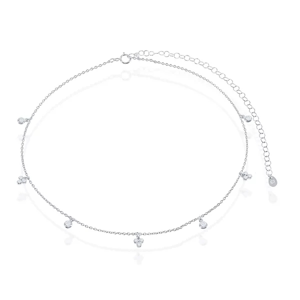 Sterling Silver Multi-Bezel Set By the Yard Cubic Zirconia Choker Necklace