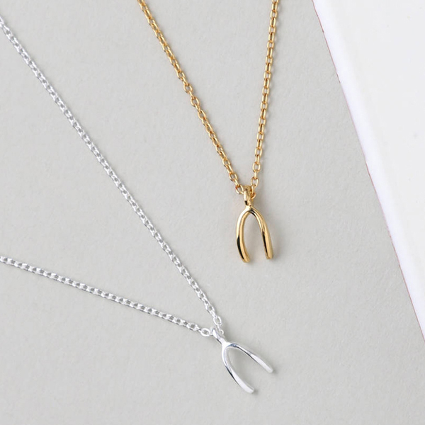 Chunky Design Sterling Silver Plain Y Shape Lucky Wishbone Necklace