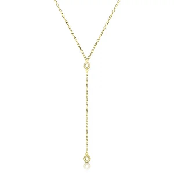 Sterling Silver Gold Over Cubic Zirconia Round Circle Y Women Necklace