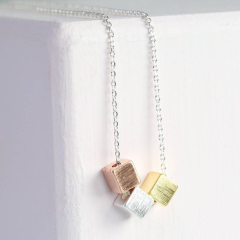 New Design Triple Mixed Plated Triple Silver Triple Cube Silver Necklace