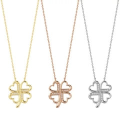 Sterling Silver White Cubic Zirconia Four Leaf Clover Necklace for Best Friends