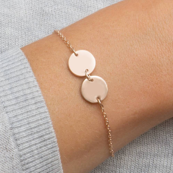 Sterling Silver Rose Gold High Polish Double Tiny Disc Bracelet