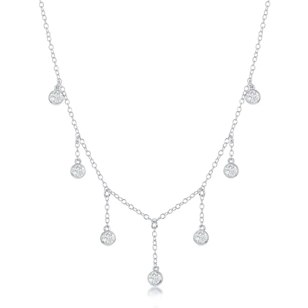 Women's Jewelry Sterling Silver CZ Bezel-Set Dangling  CZ Choker Necklace