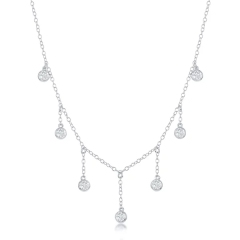 Women's Jewelry Sterling Silver CZ Bezel-Set Dangling  CZ Choker Necklace