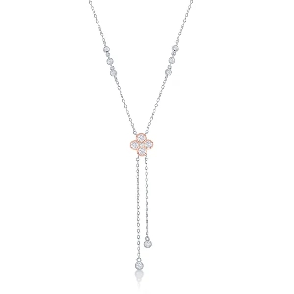 Sterling Silver Rose Gold Two Tone Plated Small Flower Hanging Necklace