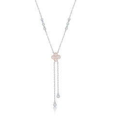 Sterling Silver Rose Gold Two Tone Plated Small Flower Hanging Necklace