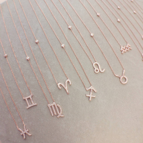 Fashion Jewelry Rose Gold Micropave CZ 12 Star Signs Zodiac Necklace