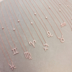 Fashion Jewelry Rose Gold Micropave CZ 12 Star Signs Zodiac Necklace
