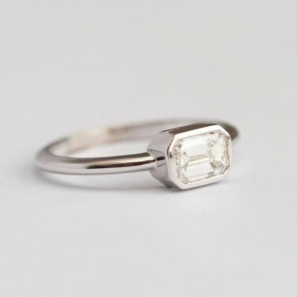 Sterling Silver Emerald Cut Cubic Zirconia Ring, Classic Solitaire Ring for Women