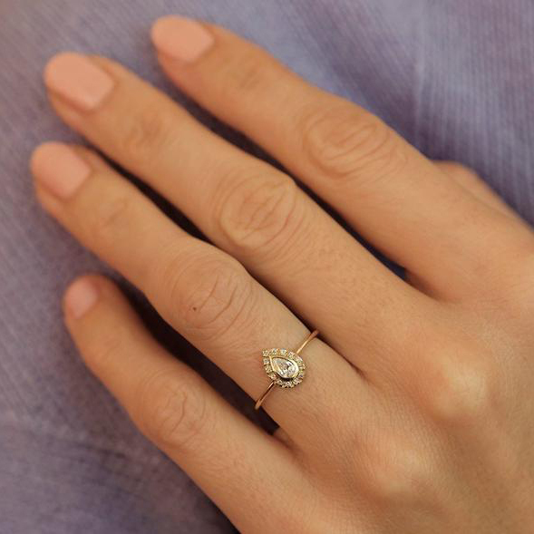 Dainty Sterling Silver Pear Cubic Zirconia Halo Ring for Women Jewelry