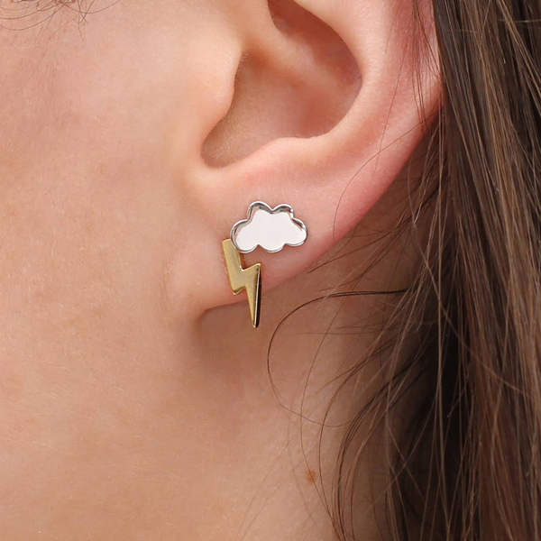 Landou Jewelry Sterling Silver High Polish Cloud and Lightning Stud Earrings