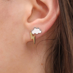 Landou Jewelry Sterling Silver High Polish Cloud and Lightning Stud Earrings