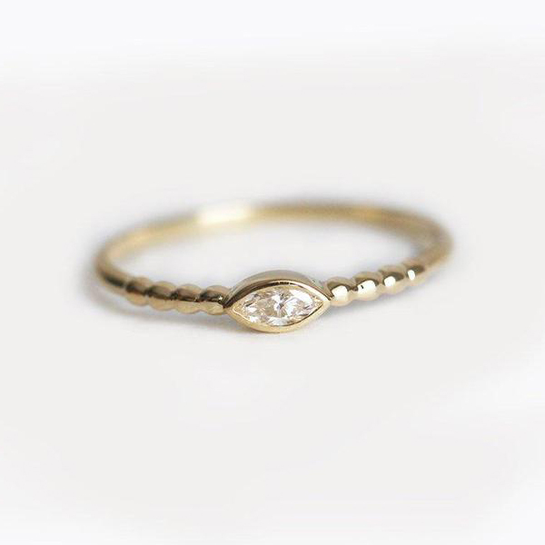 Simple Sterling Silver Marquise Ring, Sideways Cubic Zirconia Dainty Ring